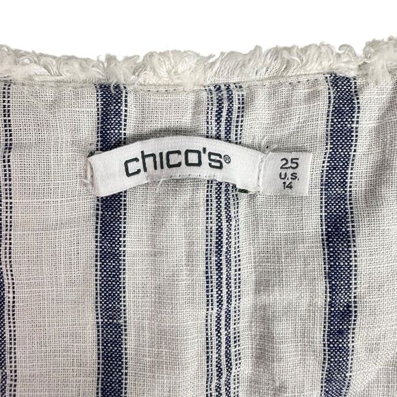 Chico’s Striped Linen Blazer Jacket size 14 Blue White - Picture 5 of 9